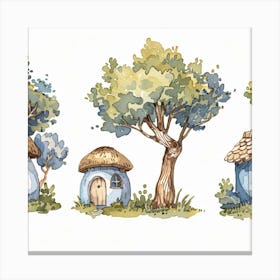 Watercolor Huts Set Canvas Print