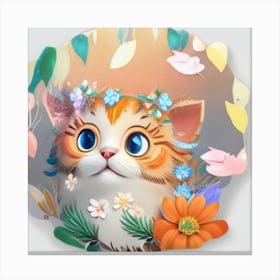 Cat With Flowers Canvas Print