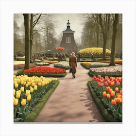 Keukenhof Gardens Netherlands Vintage Botanical 2 Canvas Print