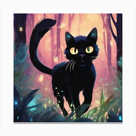 Black Cat Ii Playfully Chasing Canvas Print