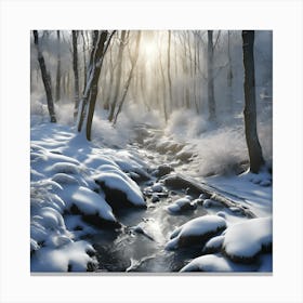 Winter Light on the Icy Woodland Stream Canvas Print