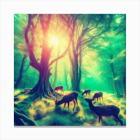Deers In The Forest Canvas Print