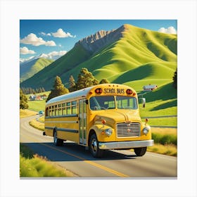 School Bus On The Road Canvas Print