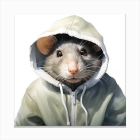 Watercolour Cartoon Rat In A Hoodie 2 Canvas Print