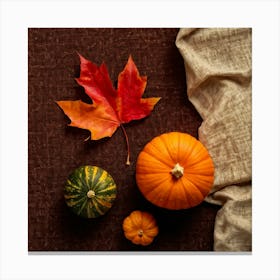 Autumnal Still Life Digital Painting Featuring Maple Leaf And Squash Placed Against Fabric Simulatin (3) Canvas Print