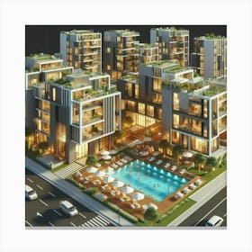 Night View Of Apartment Buildings Canvas Print