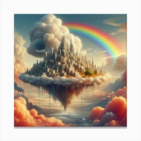 Floating City Made Of Clouds And Rainbows (1) Canvas Print