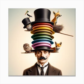 Man with colourful top hats Canvas Print