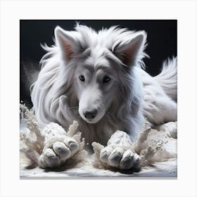 White Dog In Sand Canvas Print