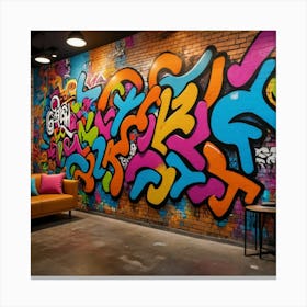 Words of the Street: Graffiti on Bricks Canvas Print