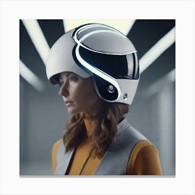 Create A Cinematic Apple Commercial Showcasing The Futuristic And Technologically Advanced World Of The Woman In The Hightech Helmet, Highlighting The Cuttingedge Innovations And Sleek Design Of The Helmet An (6) Canvas Print