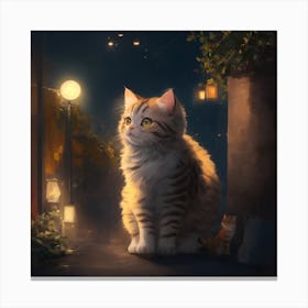 Anime Pastel Dream Cute Cat In Noon Night 0 Out Canvas Print