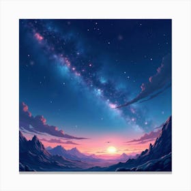 Watercolor Shooting Stars Lighting Up The Night Sky On An Alien Planet 1 Canvas Print