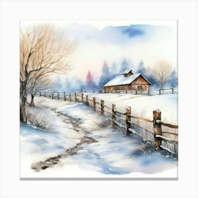 A soft Spanish watercolor painting of a snowy landscape with a high level of detail. Canvas Print