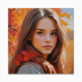 Photo Beautiful Girl Looking At Camera In Autumn 0 Canvas Print