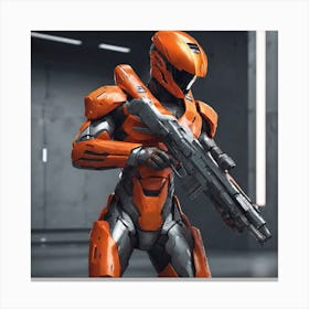 A Futuristic Warrior Stands Tall, His Gleaming Suit And Orange Visor Commanding Attention 13 Canvas Print