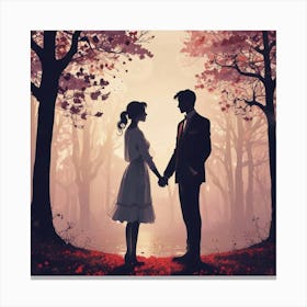 Couple Holding Hands In The Woods Canvas Print