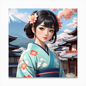 Asian Girl In Kimono 1 Canvas Print