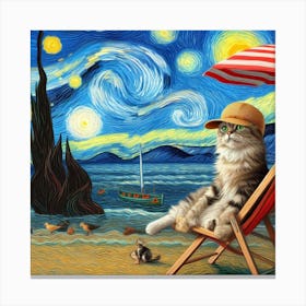 Starry Night Cat Hat Canvas Print