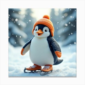 Flux Dev A Charming Penguin Wearing A Bright Orange Helmet And 2 Canvas Print