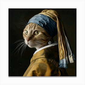 Cat With A Pearl Earring Canvas Print