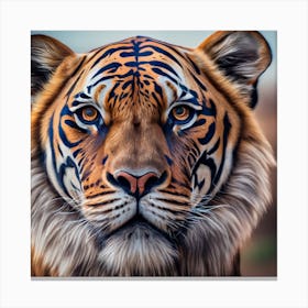 Double Expodure Of Lion Tiger Hybrid And Savanna Canvas Print