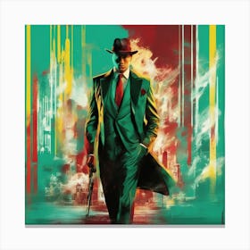 An Artwork Depicting A Man, Big Tits, In The Style Of Glamorous Hollywood Portraits, Green Red, Yell (1) Canvas Print
