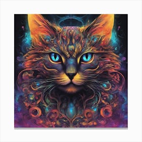 Mesmerizing Cat With Luminous Eyes On A Profound Black Background Canvas Print