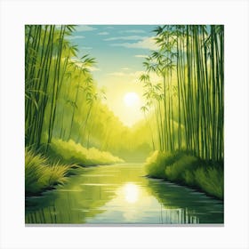 A Stream In A Bamboo Forest At Sun Rise Square Composition 190 Canvas Print