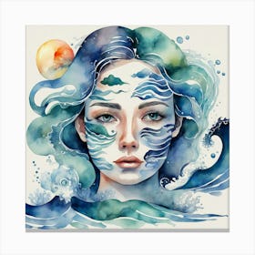 Watercolor Of A Woman With Waves Canvas Print