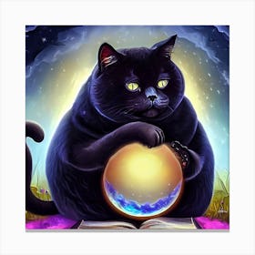 Black Cat With Crystal Ball 5 Canvas Print