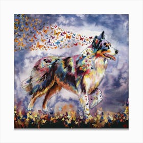 Australian Shepherd With Butterflies Canvas Print