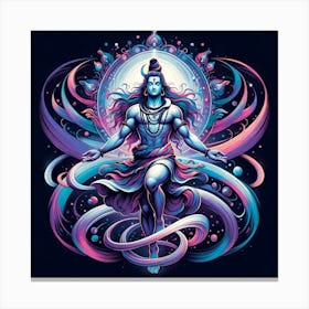 "Shiva: The Cosmic Dancer" - This entrancing artwork captures Lord Shiva in his Nataraja form, symbolizing creation, preservation, and destruction—the cosmic dance of the universe. The mesmerizing swirls of cosmic energy in shades of blue, pink, and purple evoke the mysteries of the cosmos, while Shiva's poised and tranquil expression inspires a sense of deep peace. This piece is a perfect blend of spirituality and modern art, ideal for those who want to bring a touch of the divine into their contemporary space. It's an invitation to reflect on the eternal rhythms of life and the universe. A must-have for connoisseurs of mythological art and a statement piece that radiates serene power. Canvas Print