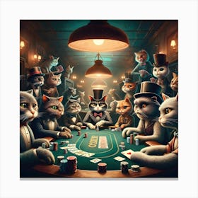 Feline Folly at the Poker Table Canvas Print