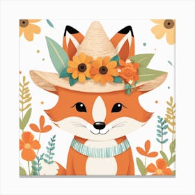Floral Baby Fox Nursery Illustration (23) 1 Canvas Print