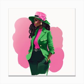 Black Woman In Green Hat Canvas Print