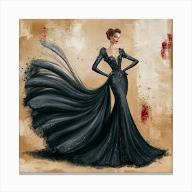 Elegance In Motion Woman In A Flowing Black Gown (4) Canvas Print