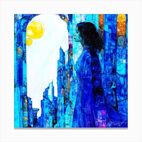 Gazing - Woman In Blue Gazing Out Canvas Print