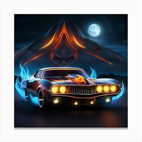 Classic Muscle Car With Flames Canvas Print