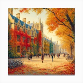 Autumn Campus Wall Print Art A Picturesque And Serene Scene Capturing The Beauty Of University Life In Autumn, Perfect For Adding Warmth And Inspiration To Any Educational Setting Canvas Print