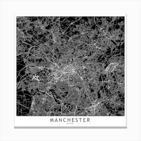 Manchester Black And White Map Square Canvas Print