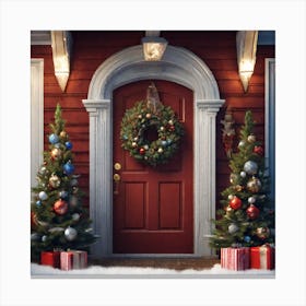 Christmas Decoration On Home Door Trending On Artstation Sharp Focus Studio Photo Intricate Deta Canvas Print