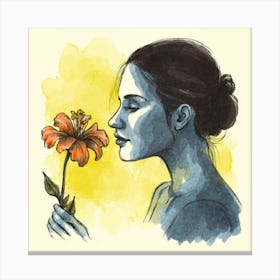 Woman Smelling A Flower Canvas Print