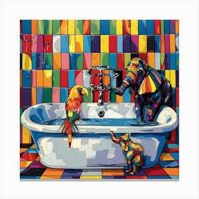 Elephants In The Bath 1 Canvas Print