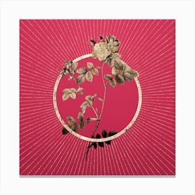 Gold Pink Sweetbriar Roses Glitter Ring Botanical Art on Viva Magenta n.0040 Canvas Print