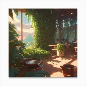 Cafe With Plants Canvas Print