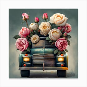 Vintage Truck With Roses Canvas Print