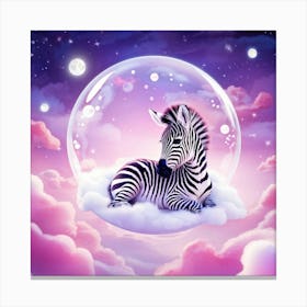 Encased By Soap Bubbles A Sleeping Baby Zebra Aglow With Pink Neon Hues Drifts Among Ethereal Cloud Canvas Print