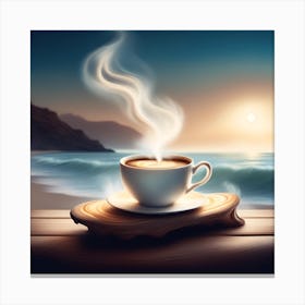 Coffee Cup At The Beach Canvas Print