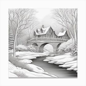 Winter Scene Minimalistic Line Art Landscape Canvas Print